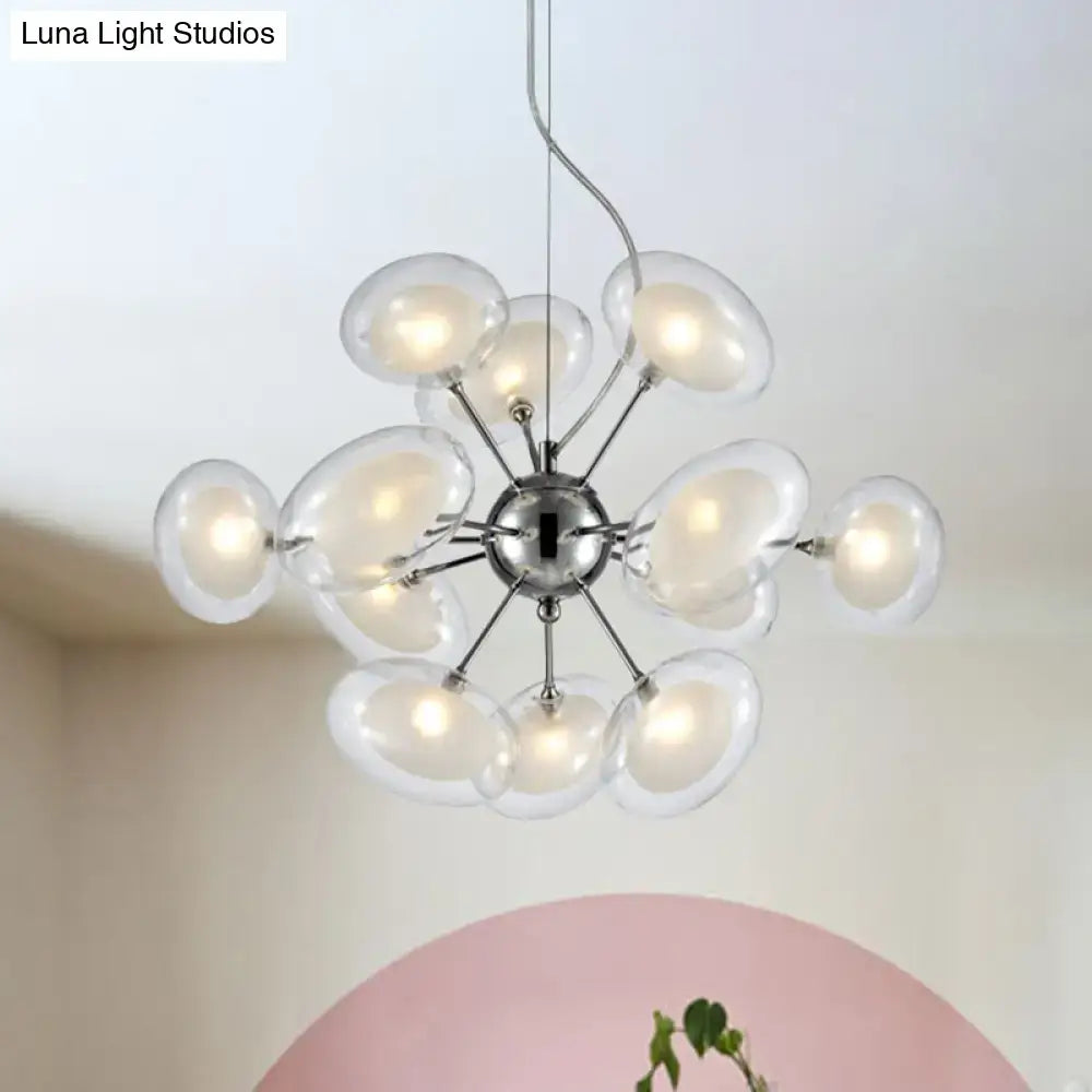Chrome Glass Oblate Chandelier with a starburst chrome hub and clear glass bubble shades on Tampa Home & Garden Store