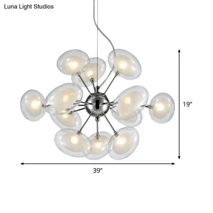 Chrome Glass Oblate Chandelier Decorbites; glass bulbs on chrome hub, 39in wide, 19in high on Tampa Home & Garden Store