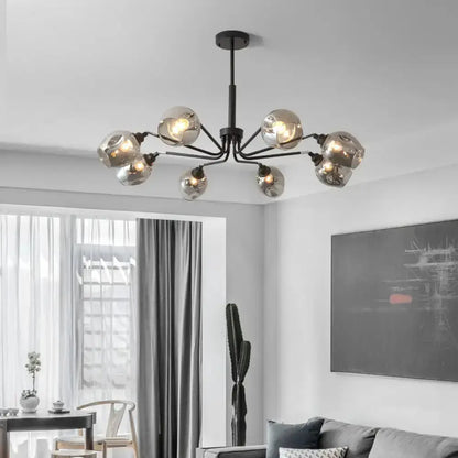 Modernist smoke-grey cup chandelier with globes and black metal arms Decorbites on Tampa Home & Garden Store
