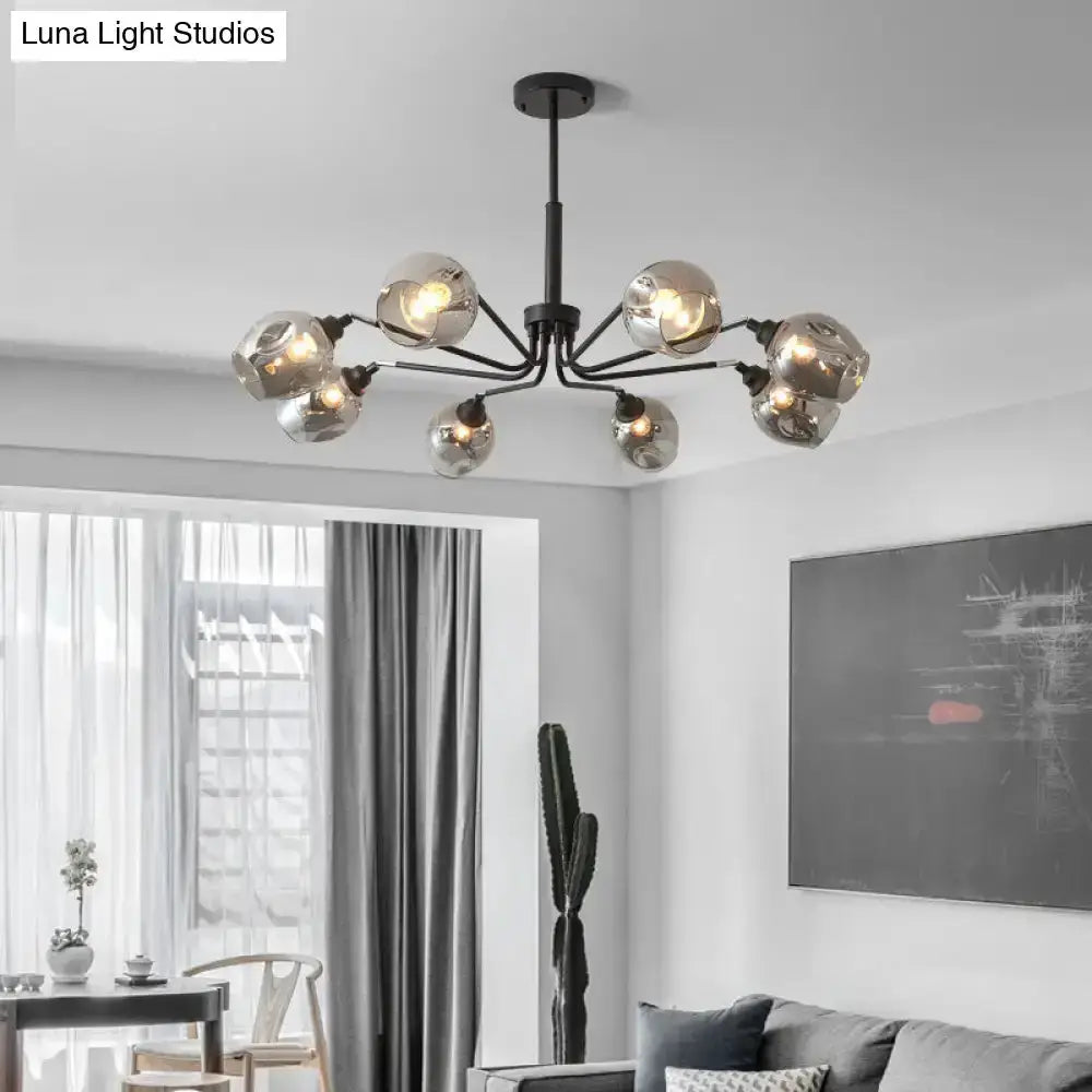 Modernist smoke grey cup-shaped chandelier with glass globes and black metal arms Decorbites on Tampa Home & Garden Store