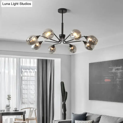 Modernist smoke grey cup-shaped chandelier with glass globes and black metal arms Decorbites on Tampa Home & Garden Store