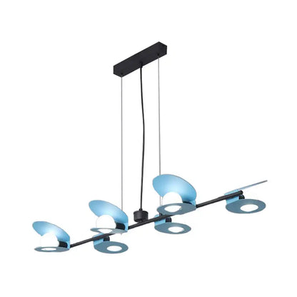 Blue Black Island Light pendant fixture with 4 blue curved hoods and bulbs by Decorbites on Tampa Home & Garden Store