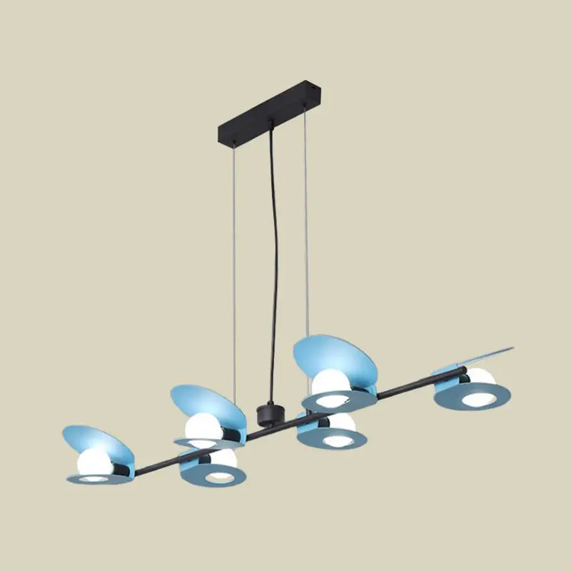 Blue Black Island Light pendant by Decorbites; five blue shade fixtures on a black bar on Tampa Home & Garden Store