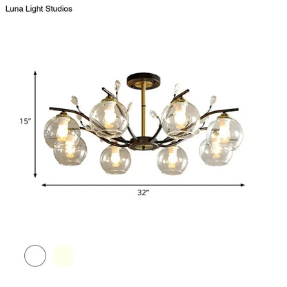 Black Gold Glass Ceiling Light Semi-Flush for Dining by Decorbites with glass globes, 32in wide on Tampa Home & Garden Store
