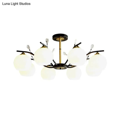 Black Gold Glass Ceiling Light Semi-Flush for Dining by Decorbites, 6-light with globes on Tampa Home & Garden Store