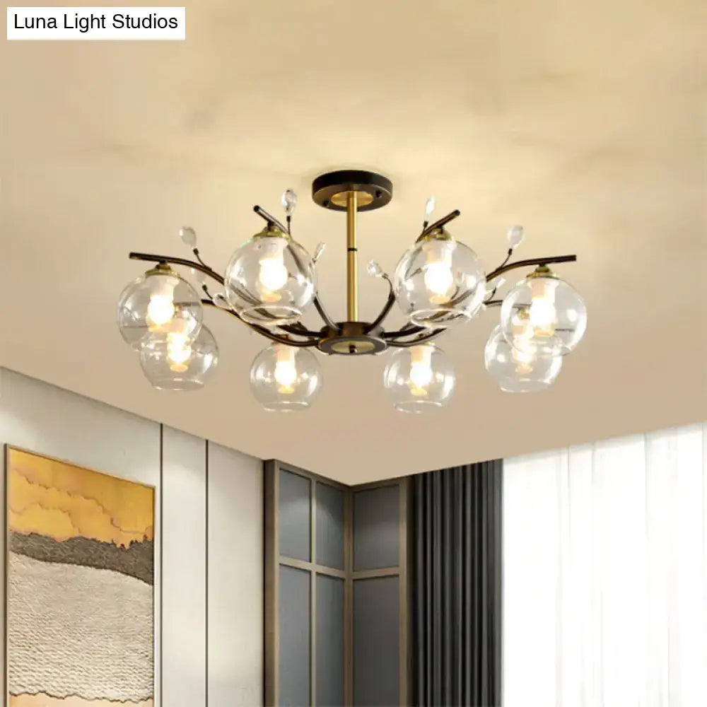 Black Gold Glass Ceiling Light semi-flush with clear glass globe shades Decorbites dining fixture on Tampa Home & Garden Store