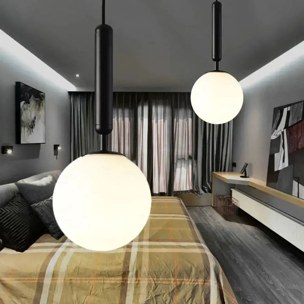 Modernist Black Gold White Glass Pendant Light