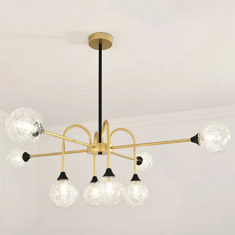 Gold Clear Glass Chandelier by Decorbites, brass-gold arms with clear glass globe lights on Tampa Home & Garden Store