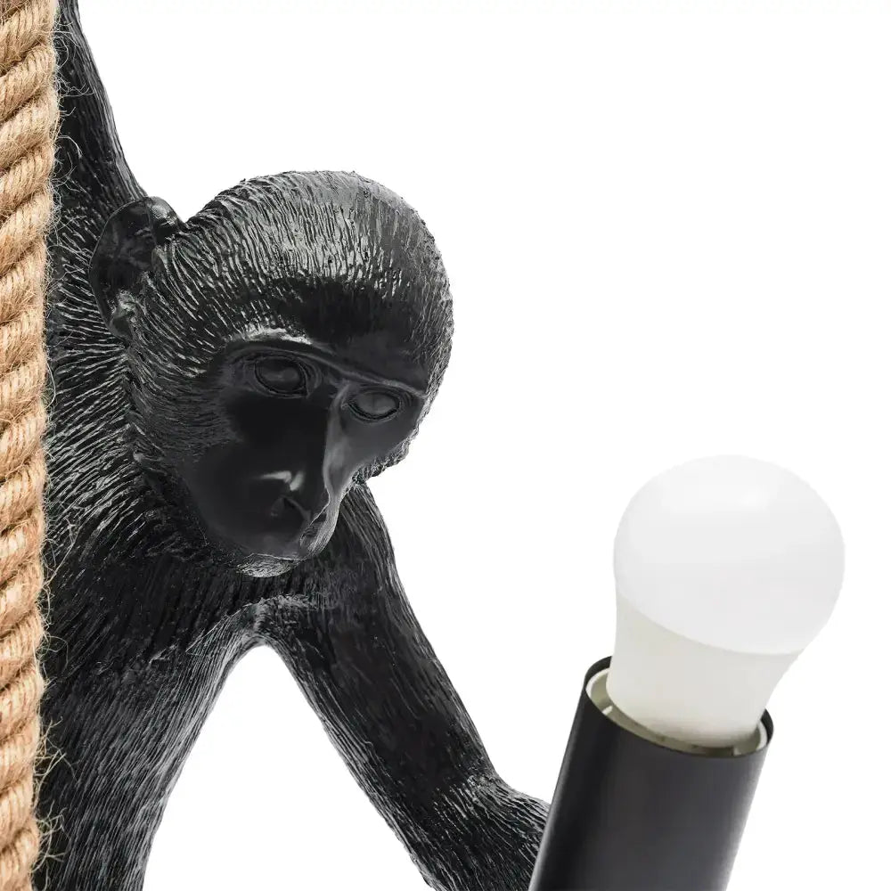 Black monkey pendant light with hemp rope accent and exposed bulb on Tampa Home & Garden Store
