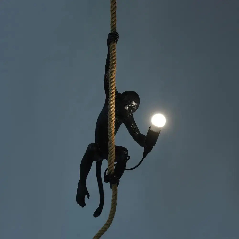 Gold monkey pendant lamp on hemp rope, Decorbites living room light on Tampa Home & Garden Store