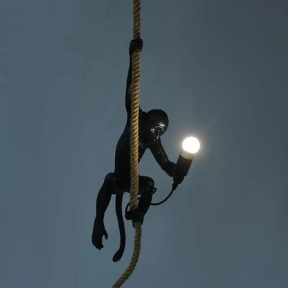 Gold monkey pendant lamp on hemp rope, Decorbites living room light on Tampa Home & Garden Store
