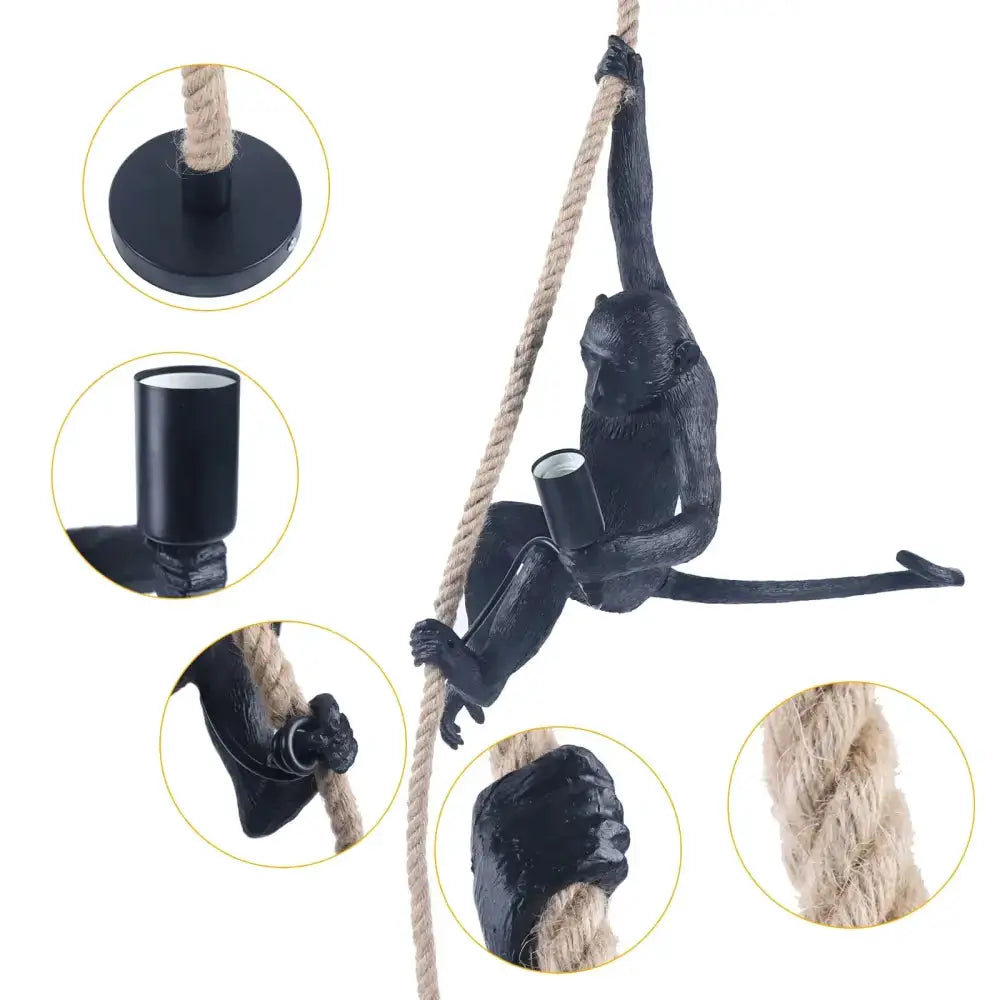 Gold monkey pendant lamp with hemp rope, single Decorbites living room pendant light on Tampa Home & Garden Store