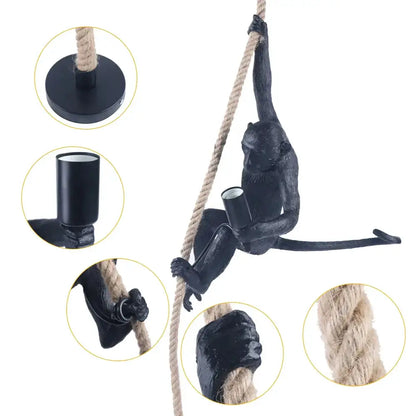 Gold monkey pendant lamp with hemp rope, single Decorbites living room pendant light on Tampa Home & Garden Store
