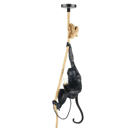 Decorbites monkey pendant lamp with black metal figure and beige hemp rope, living room light on Tampa Home & Garden Store