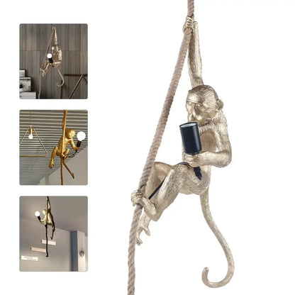 Gold monkey pendant lamp with hemp rope, Decorbites living room light, set of 4 views on Tampa Home & Garden Store