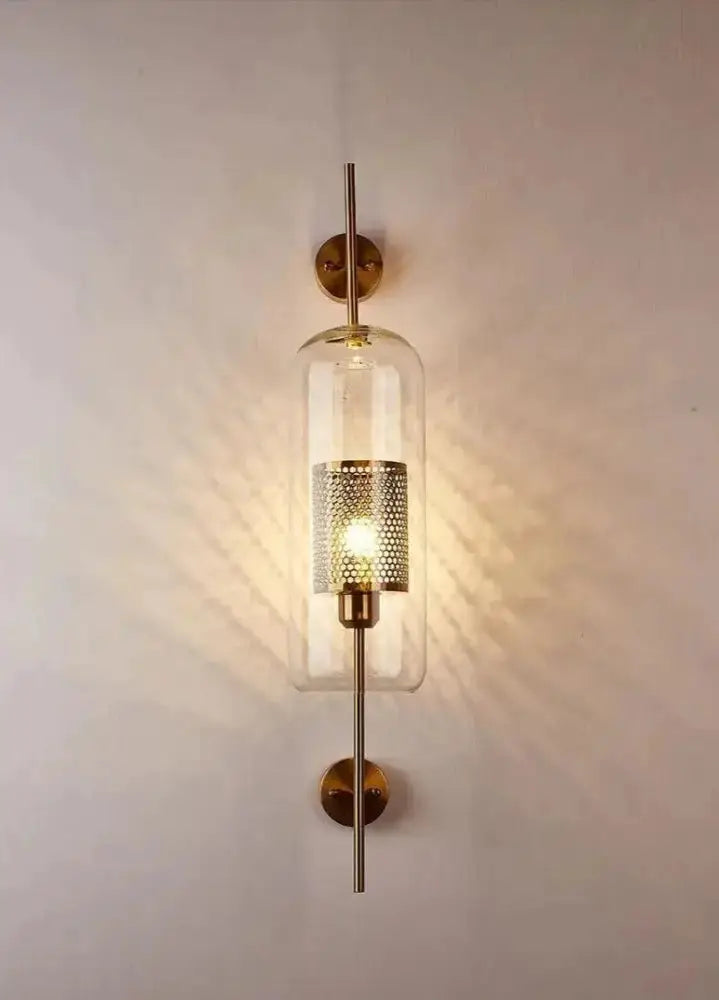 Modern Moroccan Brass and Amber Glass Wall Sconce