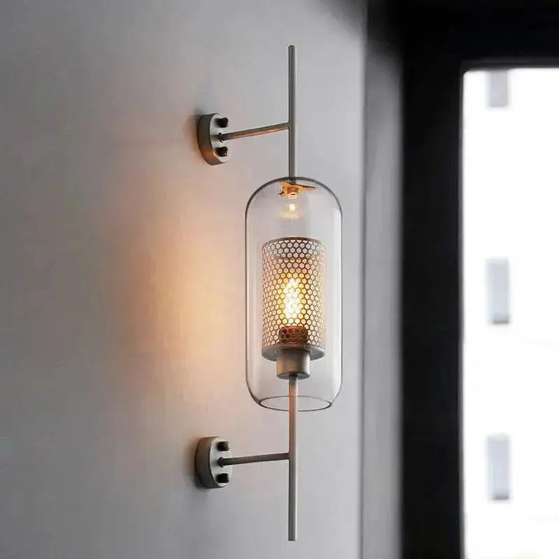 Modern Moroccan Brass and Amber Glass Wall Sconce