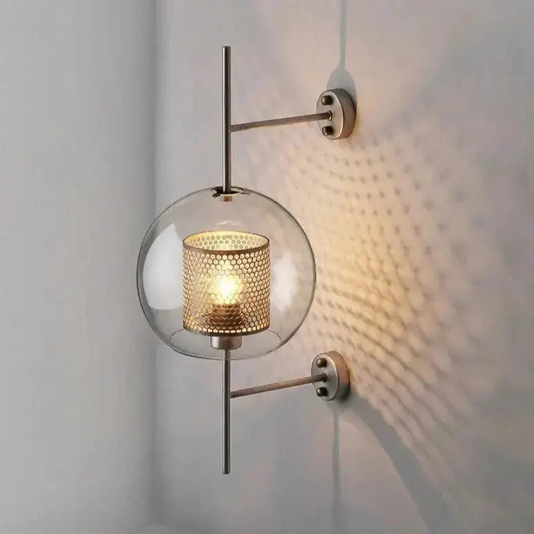 Modern Moroccan Brass and Amber Glass Wall Sconce