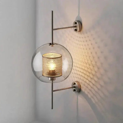 Modern Moroccan Brass and Amber Glass Wall Sconce