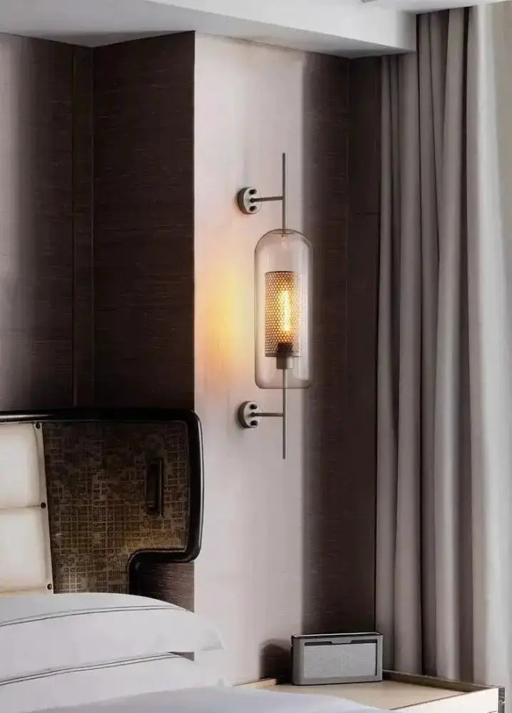 Modern Moroccan Brass and Amber Glass Wall Sconce