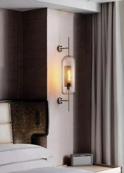 Modern Moroccan Brass and Amber Glass Wall Sconce