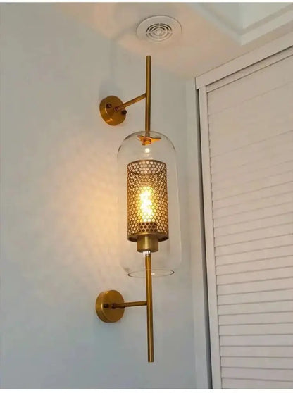 Modern Moroccan Brass and Amber Glass Wall Sconce