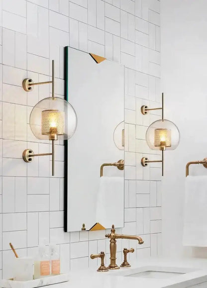 Modern Moroccan Brass and Amber Glass Wall Sconce