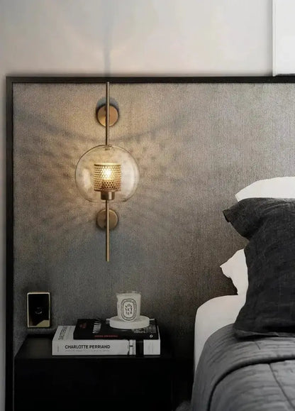 Modern Moroccan Brass and Amber Glass Wall Sconce