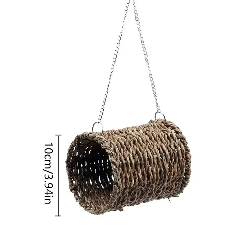 Rustic handwoven grass bird cage by Decorbites, cylindrical natural brown weave, hanging garden decor 10cm tall on Tampa Home & Garden Store