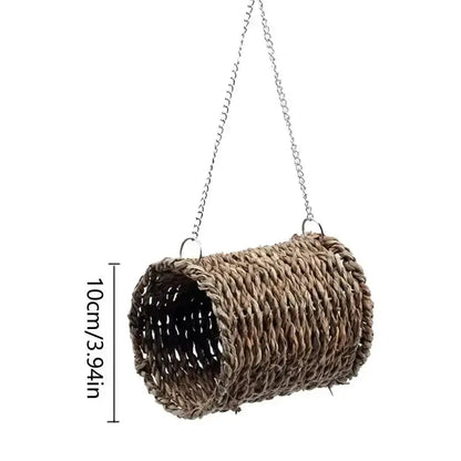Rustic handwoven grass bird cage by Decorbites, cylindrical natural brown weave, hanging garden decor 10cm tall on Tampa Home & Garden Store
