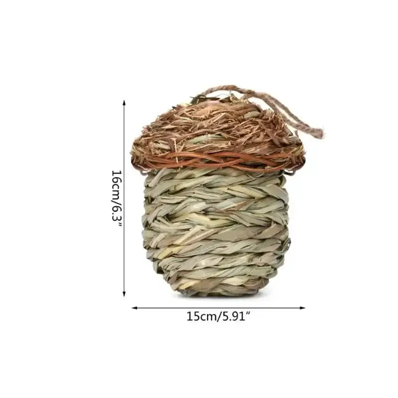 Rustic handwoven grass bird cage decor with woven body and rope handle 16x15cm on Tampa Home & Garden Store