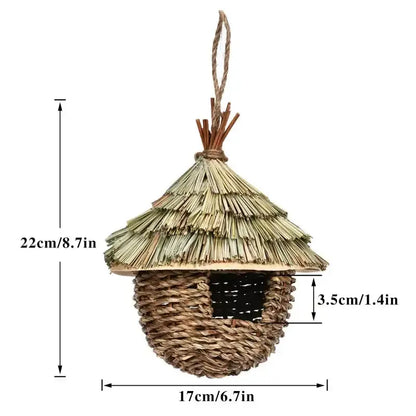 Rustic handwoven natural grass bird cage with thatched roof Decorbites outdoor garden decor on Tampa Home & Garden Store