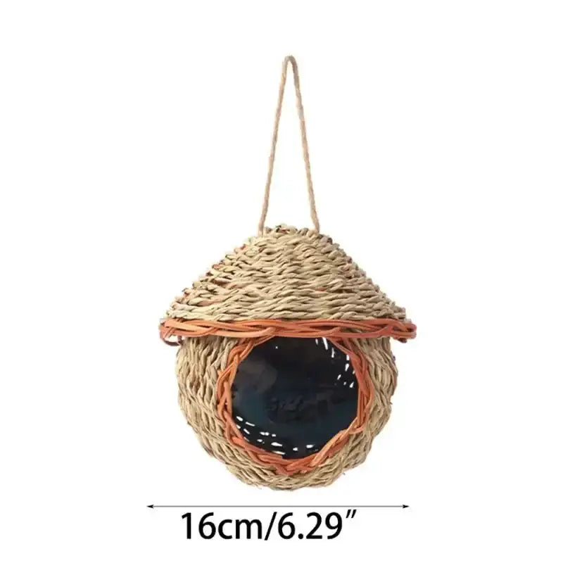 Rustic handwoven grass bird cage hanging decor with orange trim, 16 cm, Decorbites on Tampa Home & Garden Store