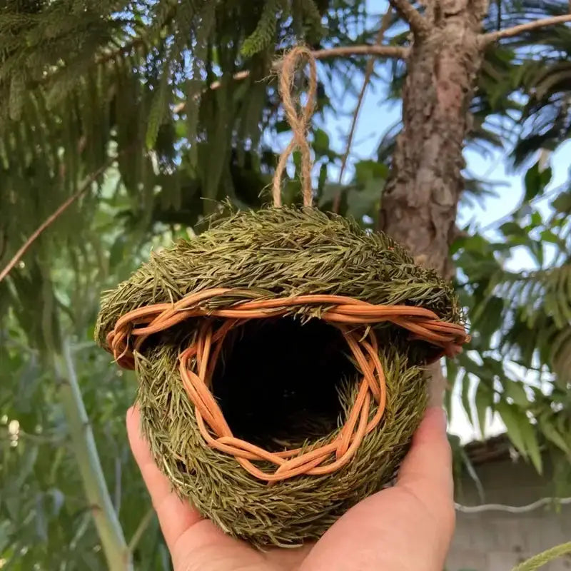Handwoven natural grass parrot nest for outdoor garden birds with hanging jute rope Decorbites on Tampa Home & Garden Store