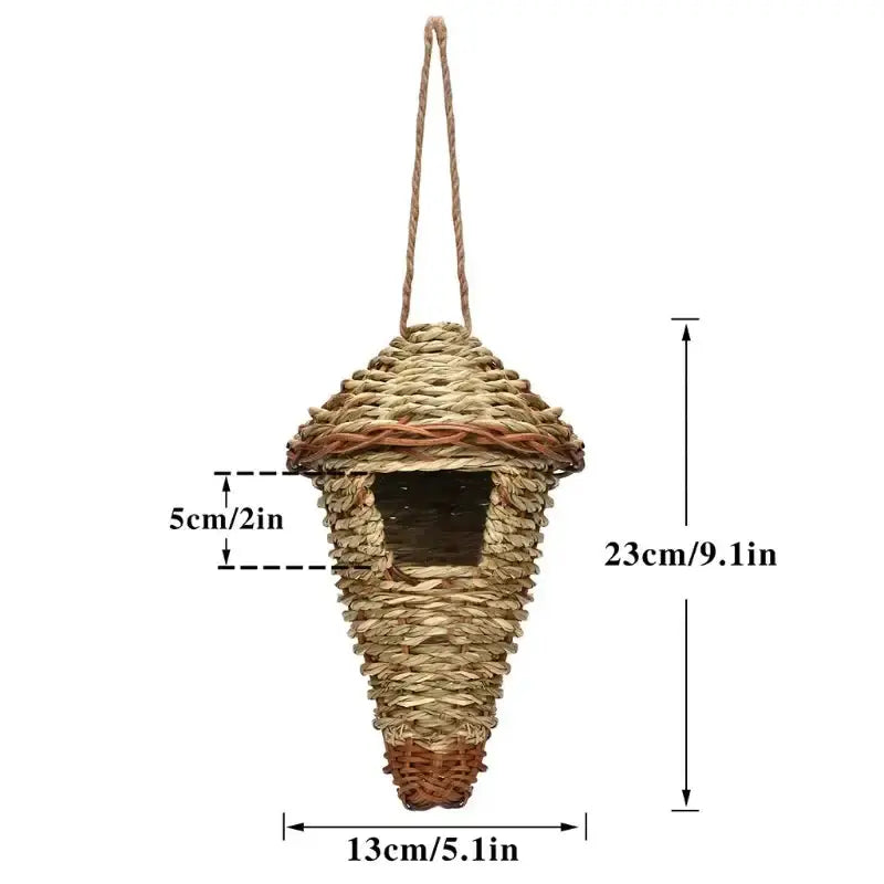 Decorbites handwoven natural grass parrot nest bird cage hanging cone-shaped garden bird house on Tampa Home & Garden Store