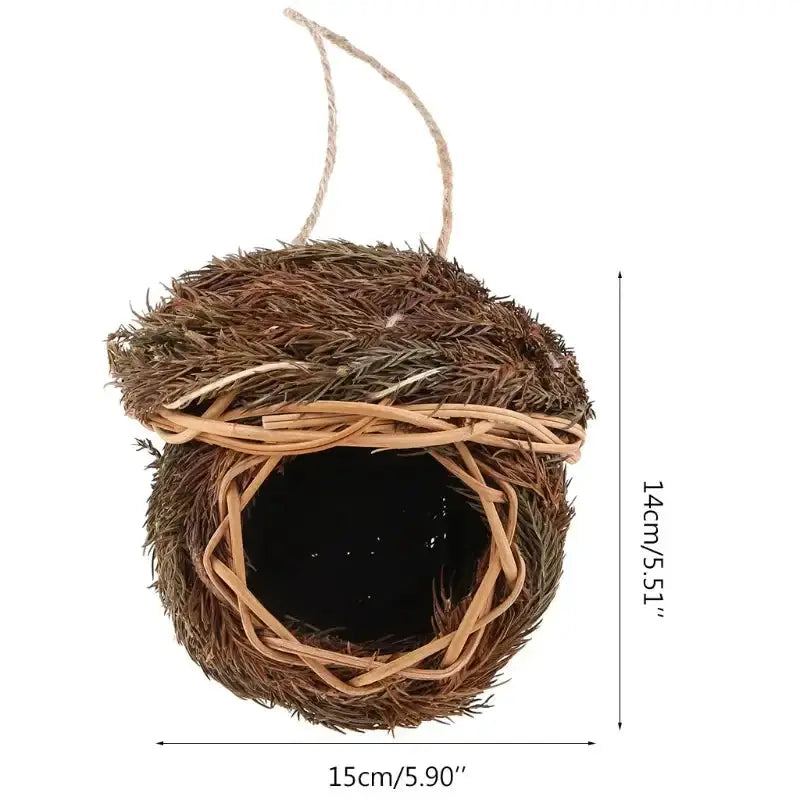 Handwoven natural grass parrot nest bird cage with hanging rope, round opening on Tampa Home & Garden Store