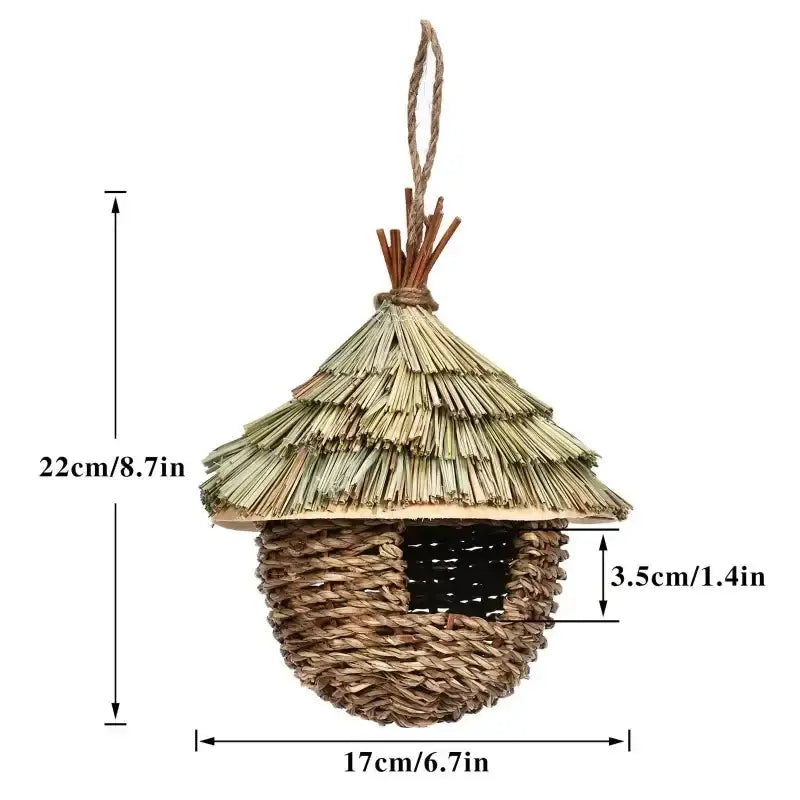 Handwoven natural grass parrot nest bird cage by Decorbites for use with thatched roof on Tampa Home & Garden Store