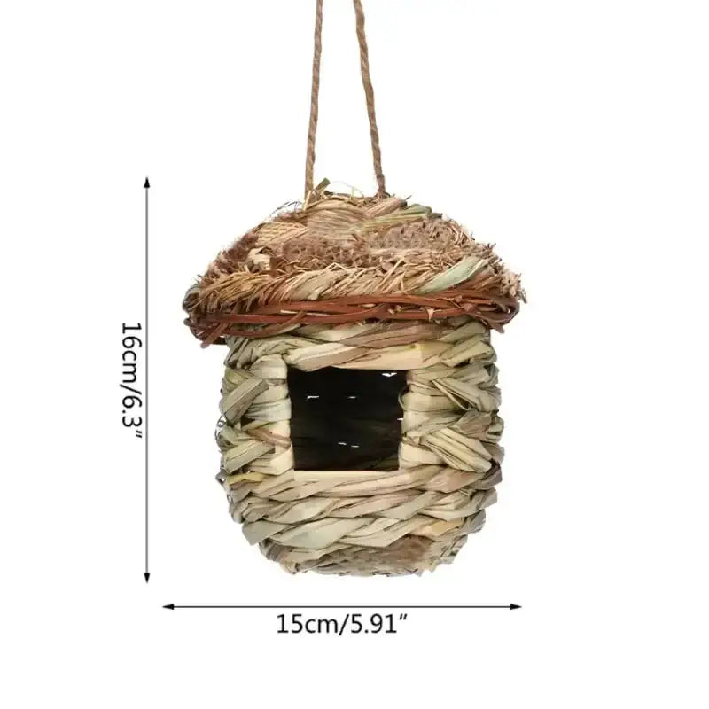 Decorbites handwoven natural grass parrot nest bird cage hanging rope, 16x15 cm on Tampa Home & Garden Store