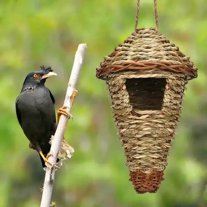 Handwoven natural grass parrot nest bird cage for outdoor garden, hanging cone shape on Tampa Home & Garden Store
