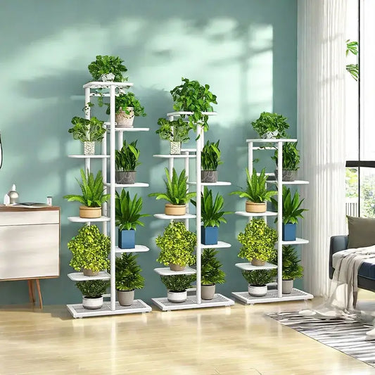 White tiered iron plant stand living room multi layer shelf