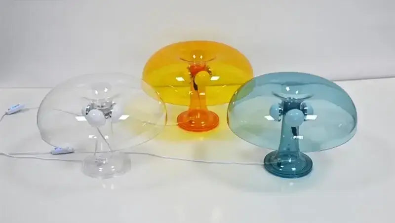 LED mushroom table lamp set of 3 in clear, orange, and teal glass with cords by Decorbites on Tampa Home & Garden Store