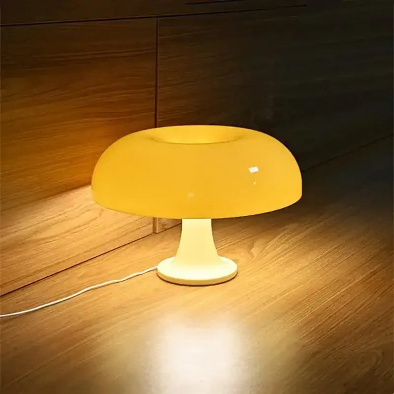 Black LED Mushroom Lamp bedside table lamp with warm glow and white pedestal on Tampa Home & Garden Store