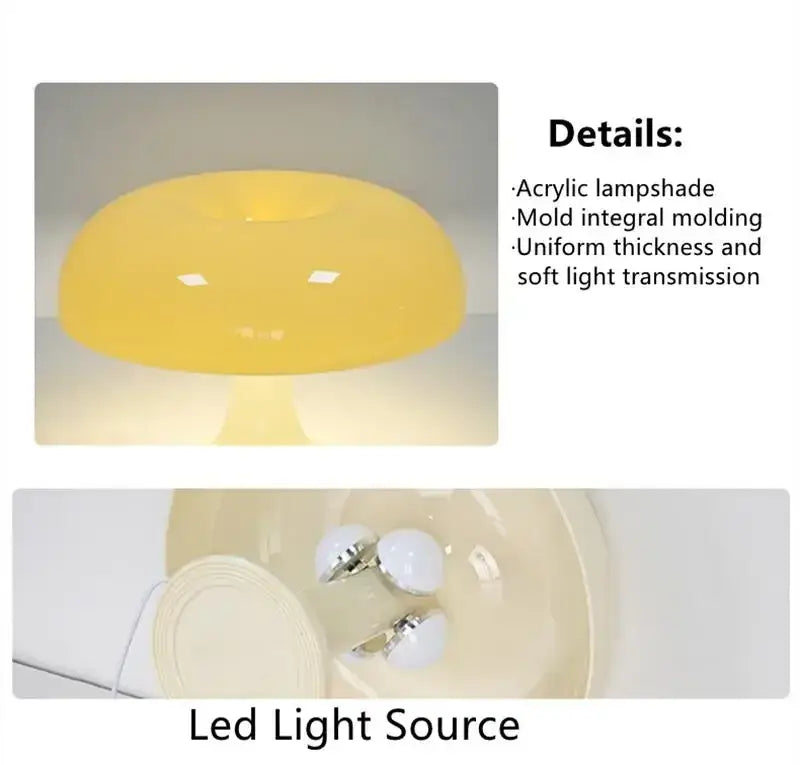 Black LED Mushroom Lamp table lamp with yellow acrylic shade, Decorbites bedside LED on Tampa Home & Garden Store
