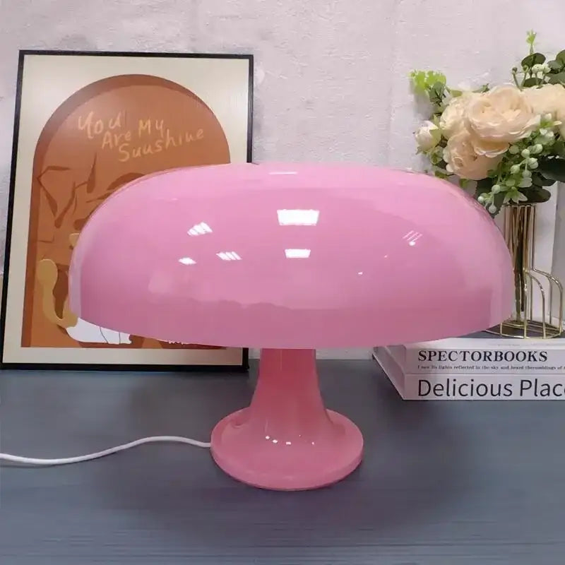 Decorbites pink LED mushroom table lamp for bedside with glossy dome shade on Tampa Home & Garden Store