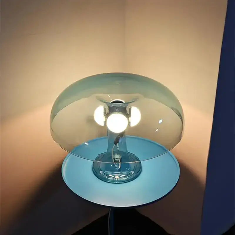 Black LED Mushroom Lamp table lamp with a clear dome and blue base bedside decor on Tampa Home & Garden Store