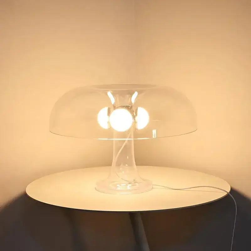 Black LED Mushroom Lamp by Decorbites, transparent glass shade, bedside table lamp on Tampa Home & Garden Store