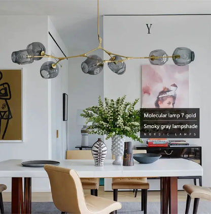 Decorbites amber glass globe chandelier, 7-globe gold branch dining room hanging light on Tampa Home & Garden Store