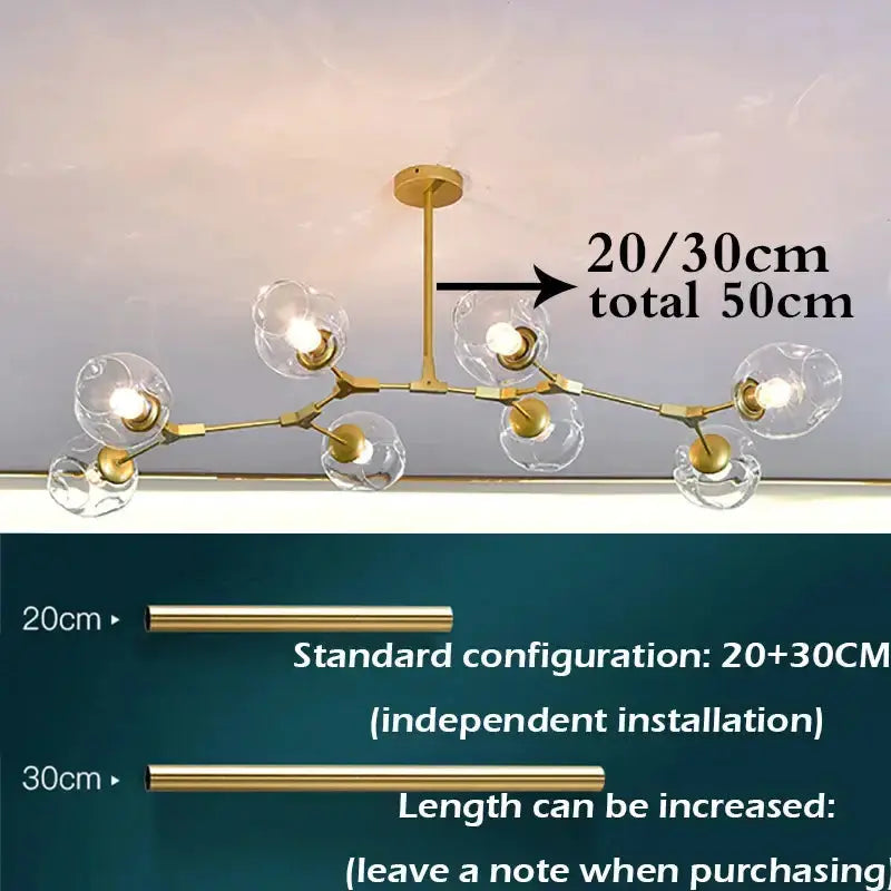 Chandelier Decorbites gray textured glass with gold arms for dining rooms 20+30cm length on Tampa Home & Garden Store