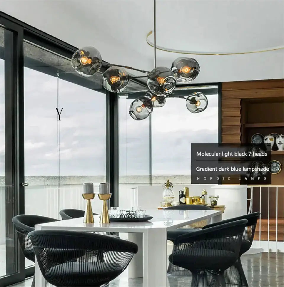 Chandelier seven-globe gray textured glass lighting for dining rooms by Decorbites on Tampa Home & Garden Store