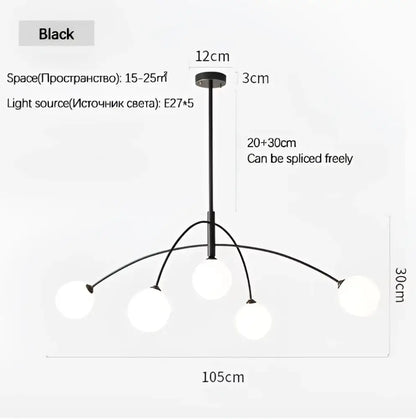 Adjustable Burgundy and White Ball Chandelier